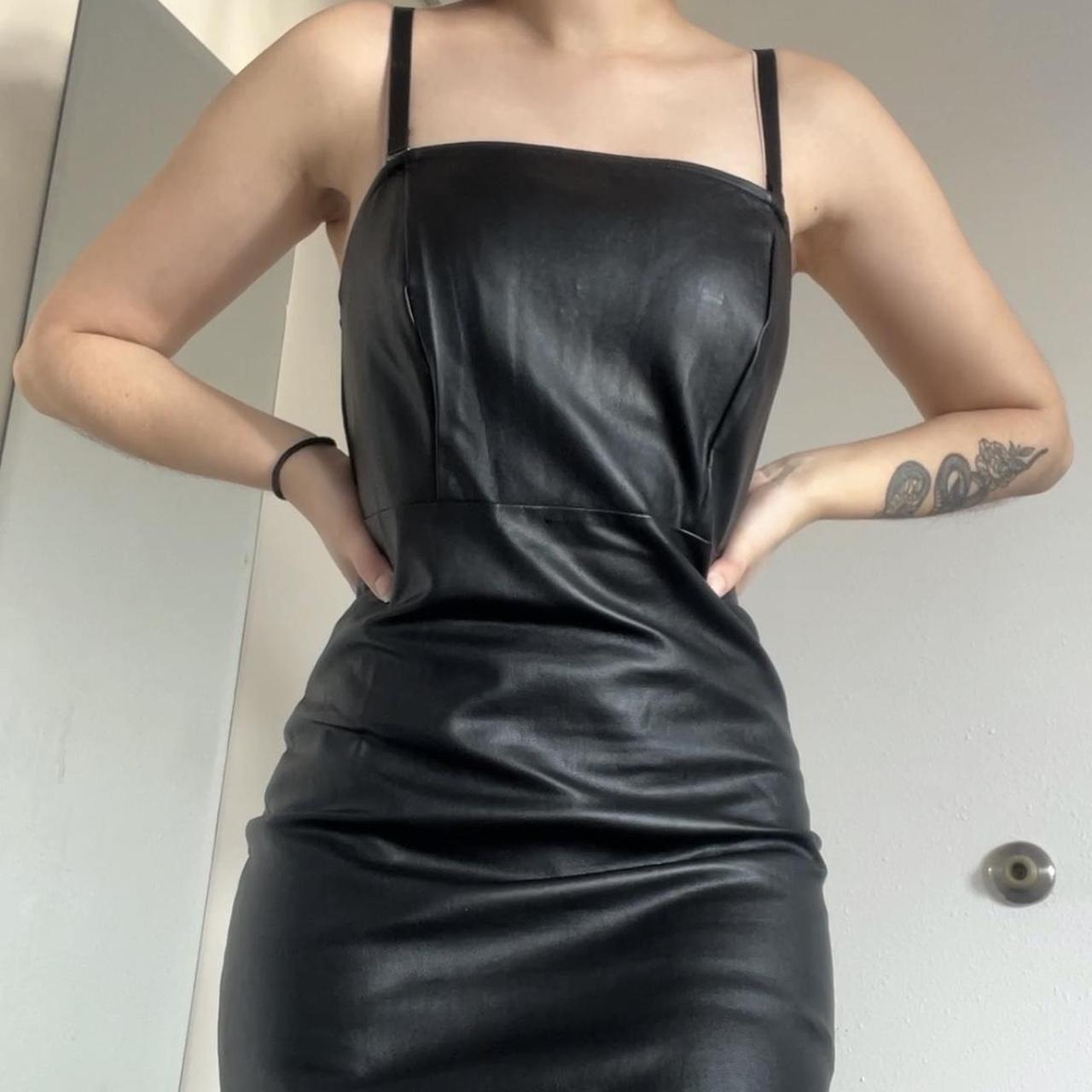 Faux leather dress with adjustable/removable straps... - Depop