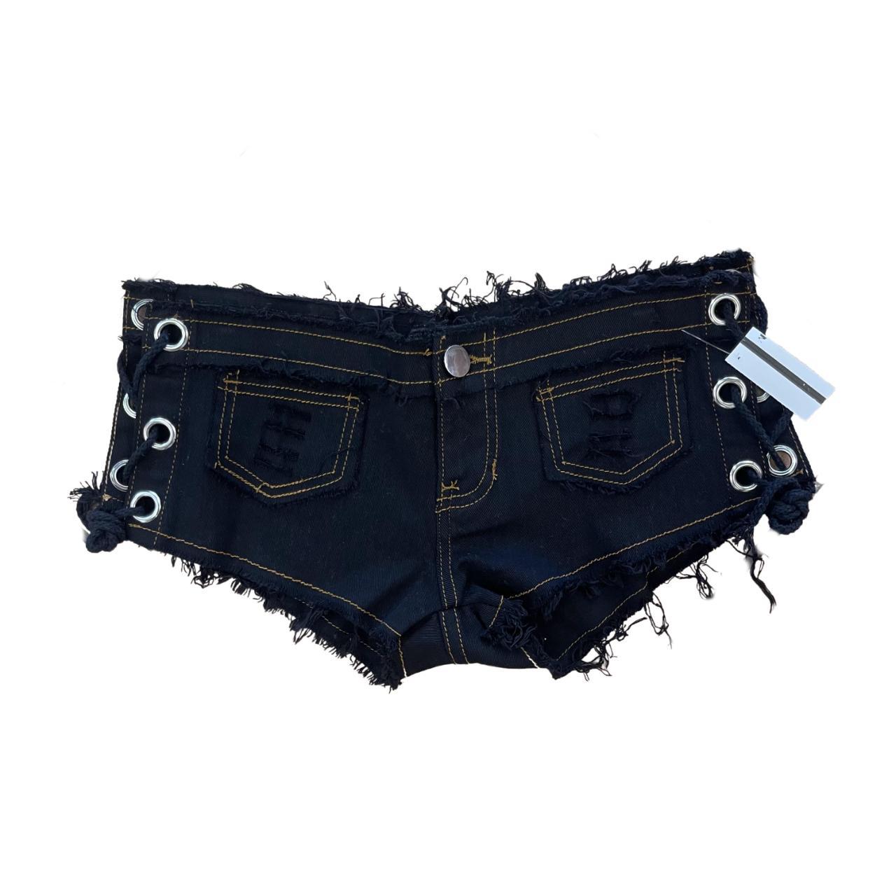 Womens Black Jean Booty Shorts Lace up / tie side... - Depop