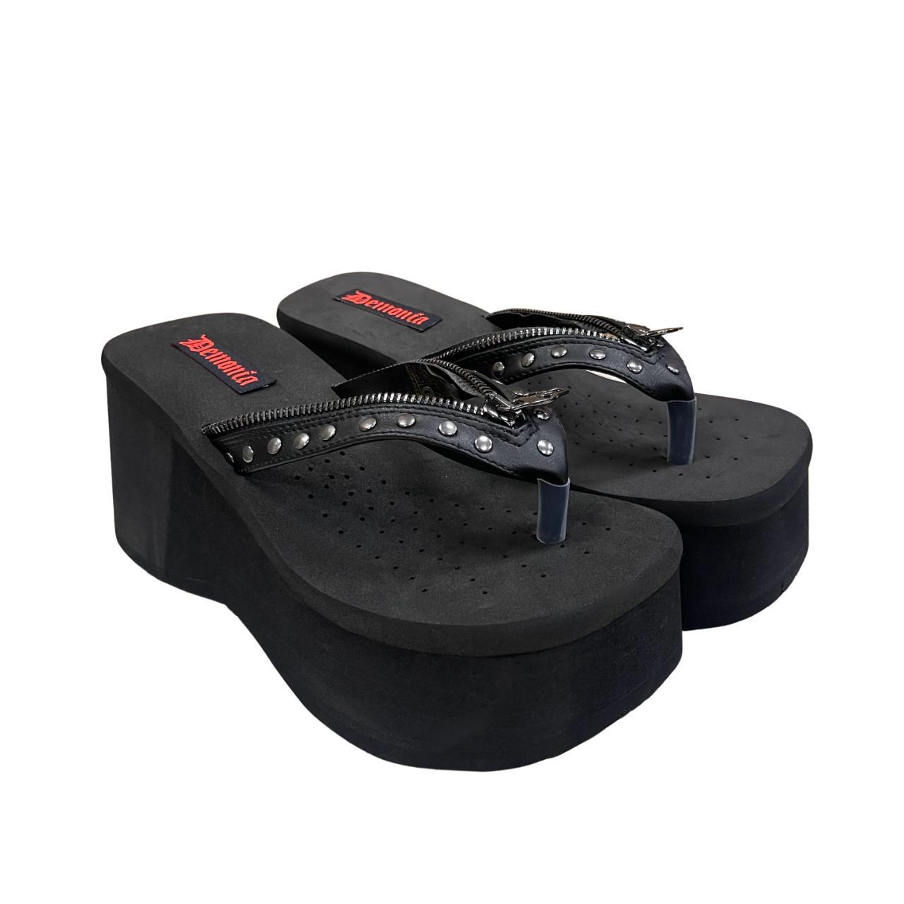 Demonia Funn-33 Black Platform Sandals with 3 1/2