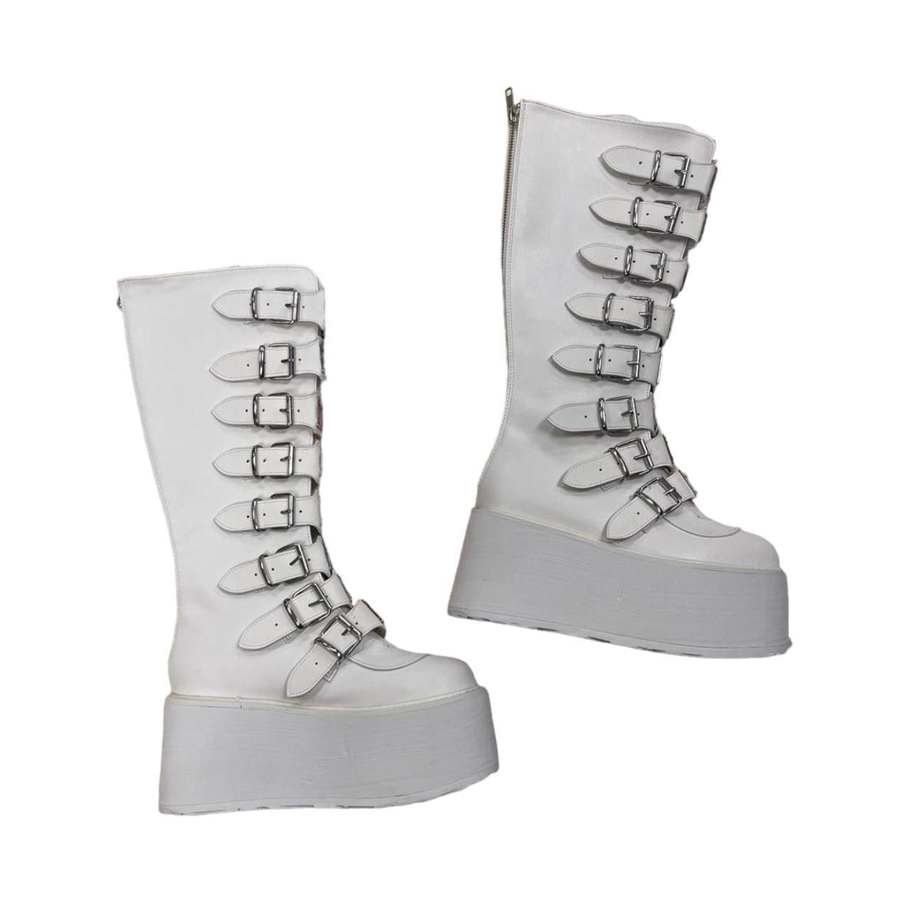 Demonia Damned-318 White Vegan Leather with a 3 1/2