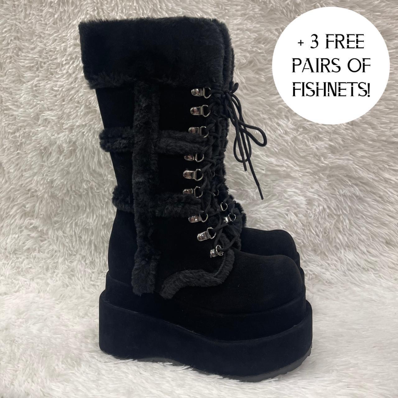 Demonia Bear-202 Black Platform Boots Faux Fur 4 | Depop