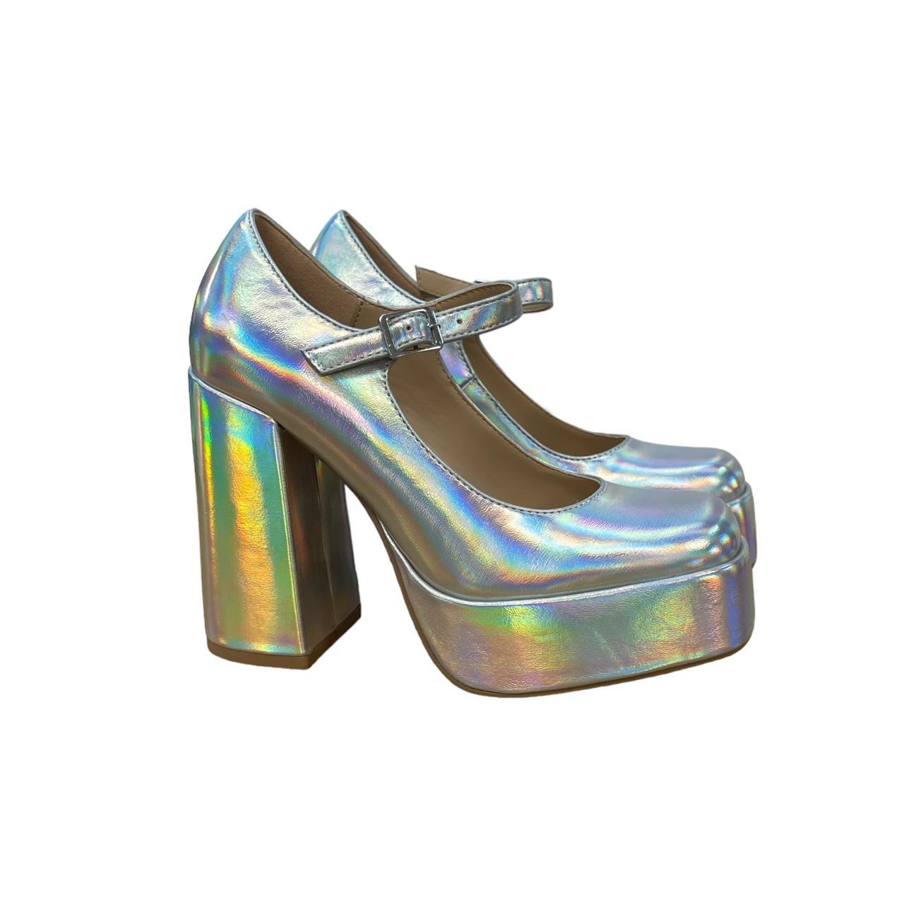Silver Hologram Platform Mary Janes Soda Depop