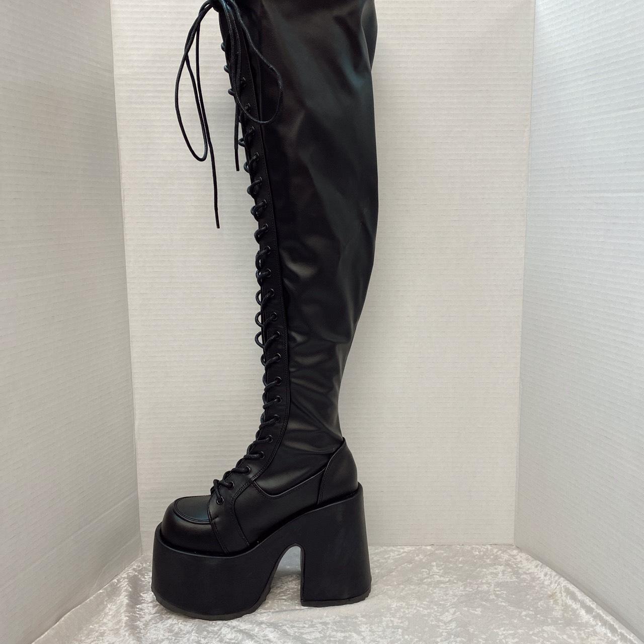 Demonia Camel-300WC Wide Calf Black Platform Depop