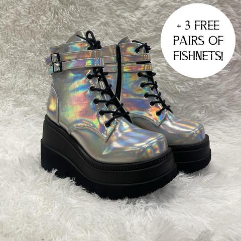 Demonia Cubby-311 White Vegan Leather Boots 2 3/4