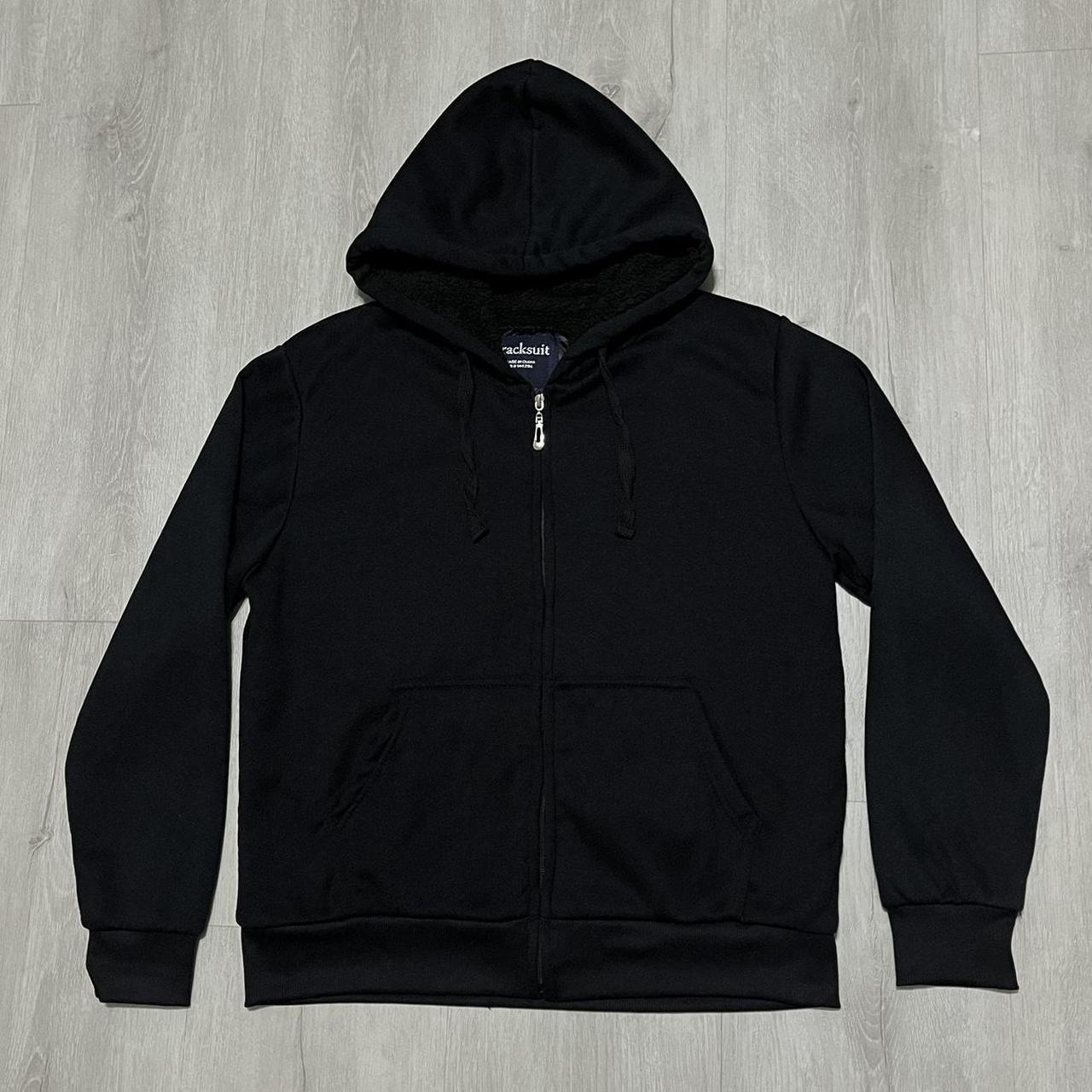 Y2K Black Zip Up Hoodie Sherpa Fleece Fuzzy Great... - Depop