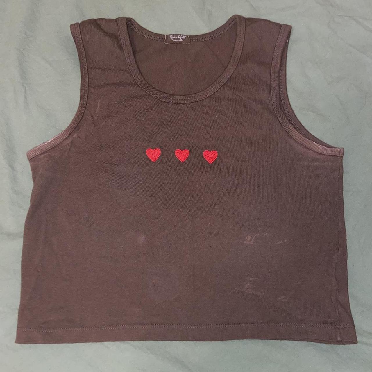 Brandy Melville cropped tank top 3 red hearts. Has - Depop