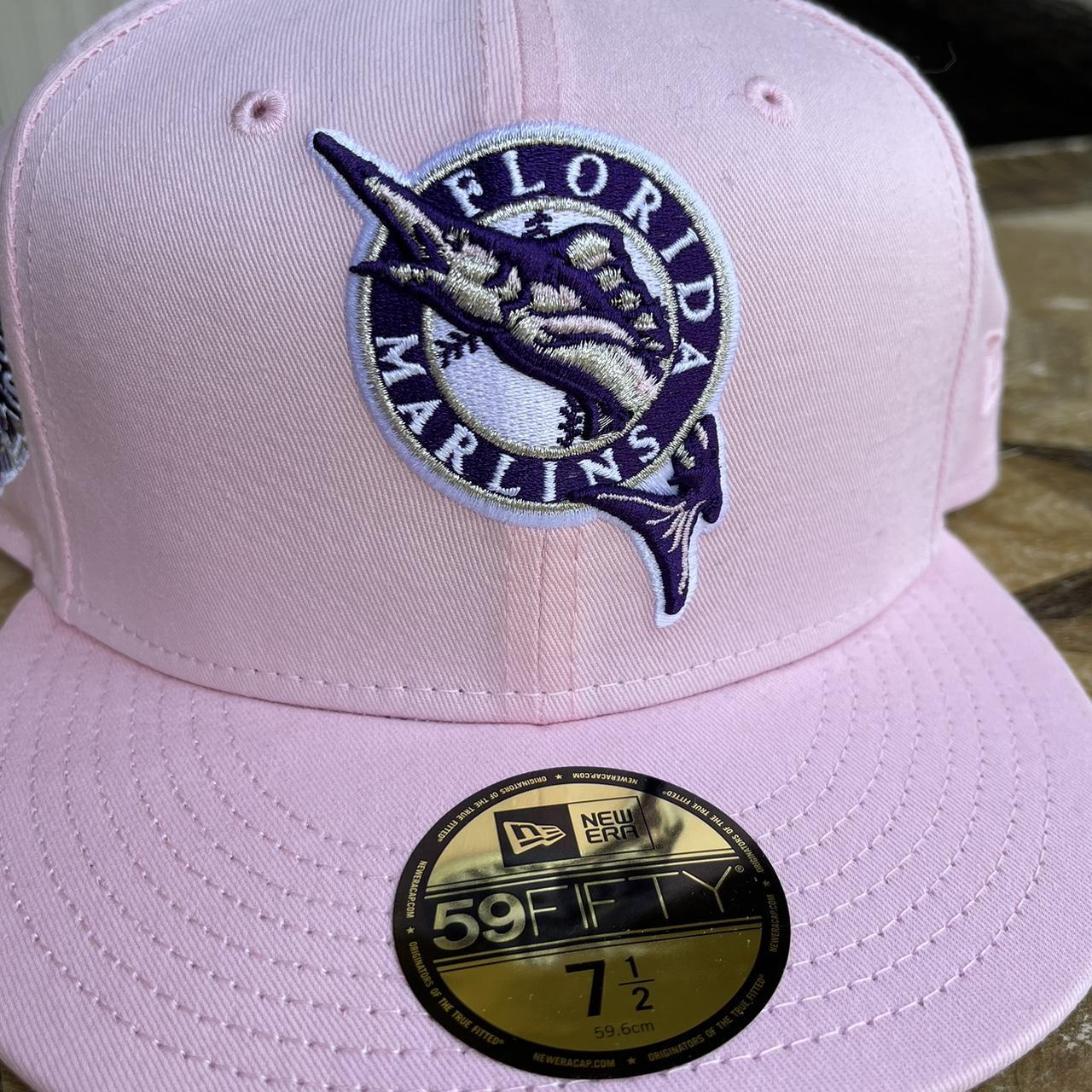 NEW ERA FITTED HAT 59FIFTY LIGHT PINK / PURPLE BRIM. - Depop