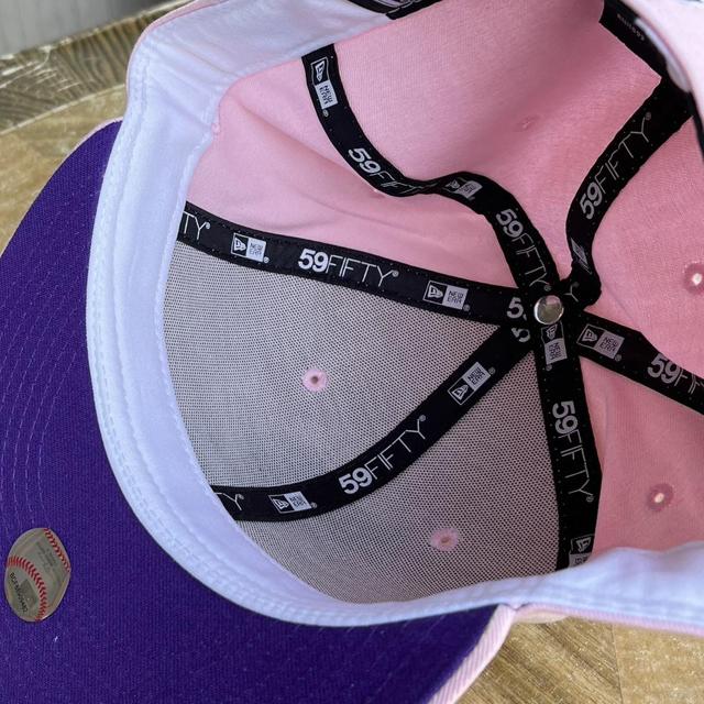 NEW ERA FITTED HAT 59FIFTY LIGHT PINK / PURPLE BRIM. - Depop