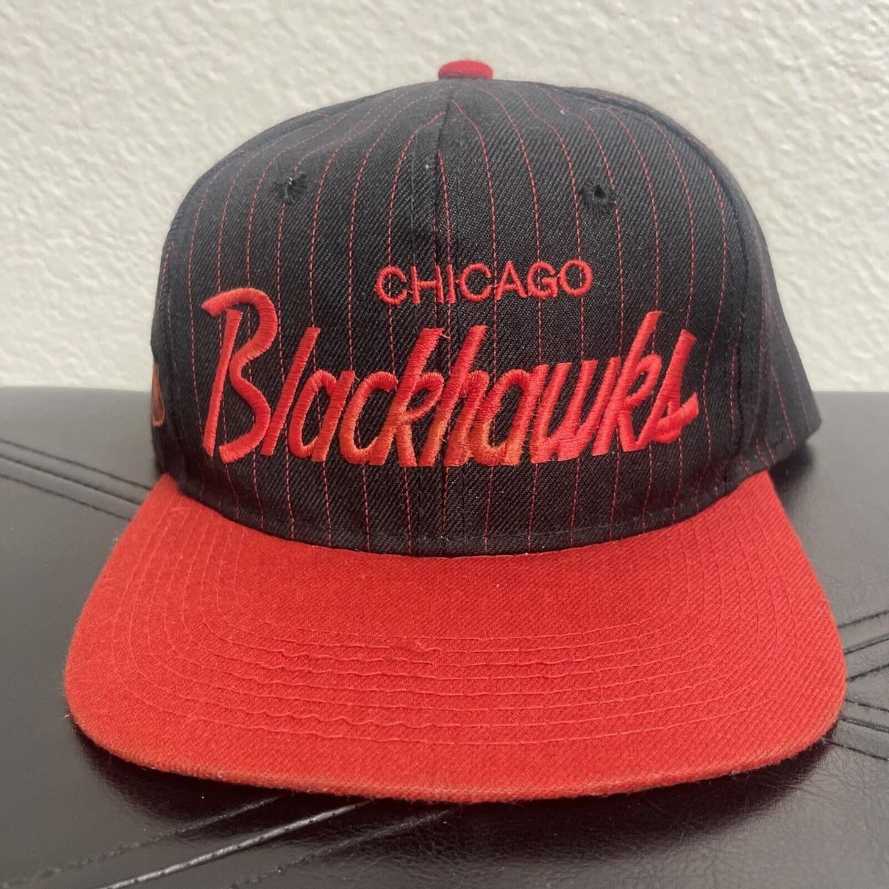 vintage Chicago Blackhawks Striped Mesh Snapback - Depop