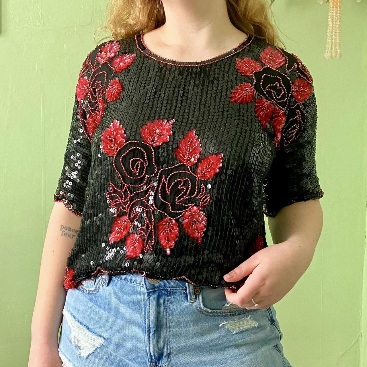 Women's Black and Red Blouse | Depop