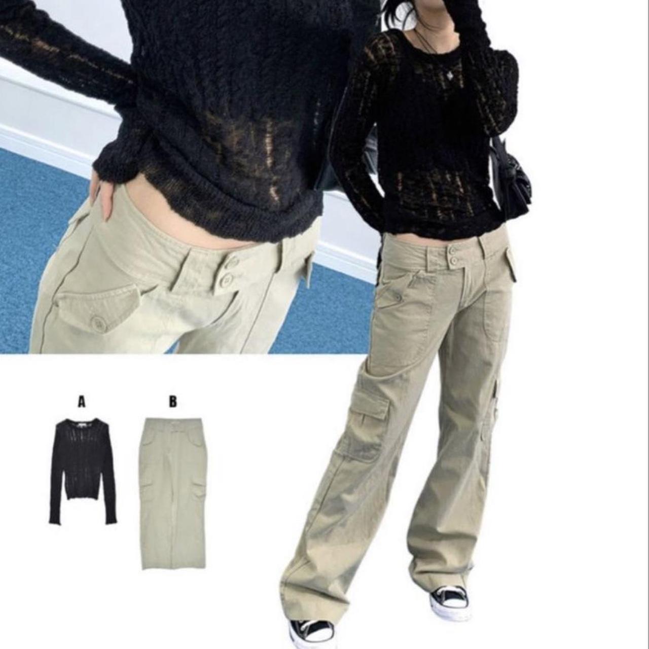 Women's Khaki and Cream Trousers Depop