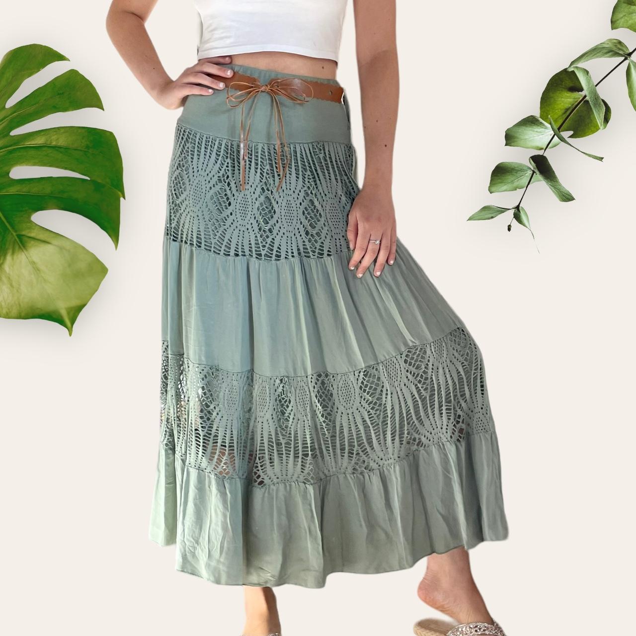 Long white tiered boho midaxi skirt Cutest... - Depop