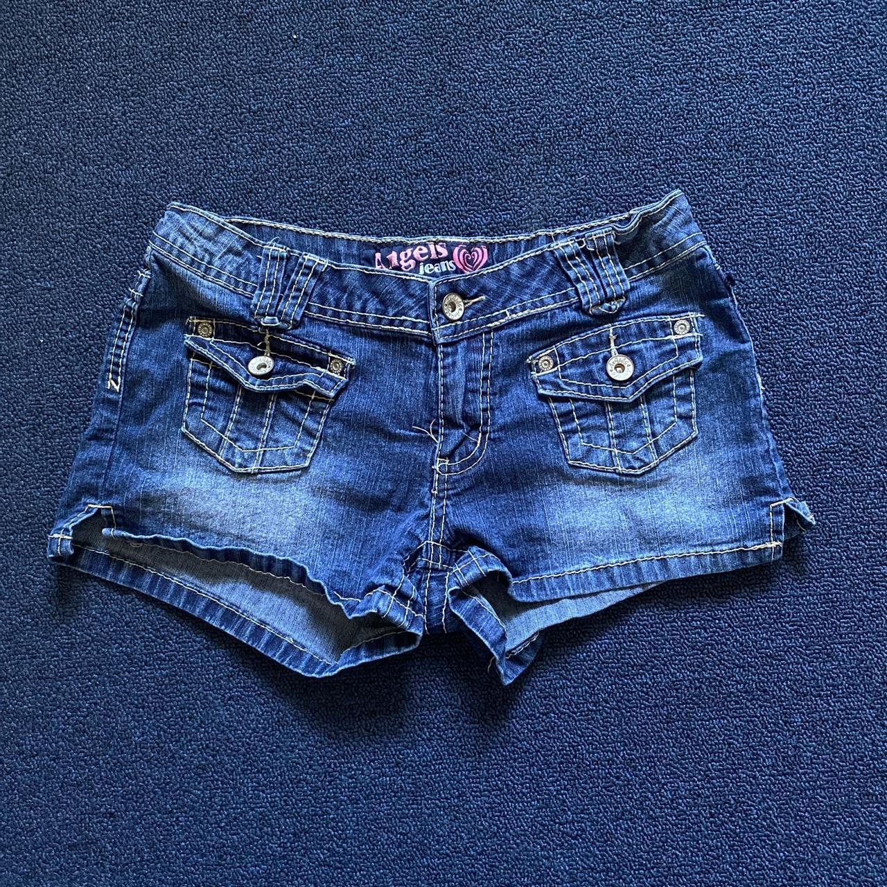 vintage y2k low rise denim baby pockets angels jeans... - Depop