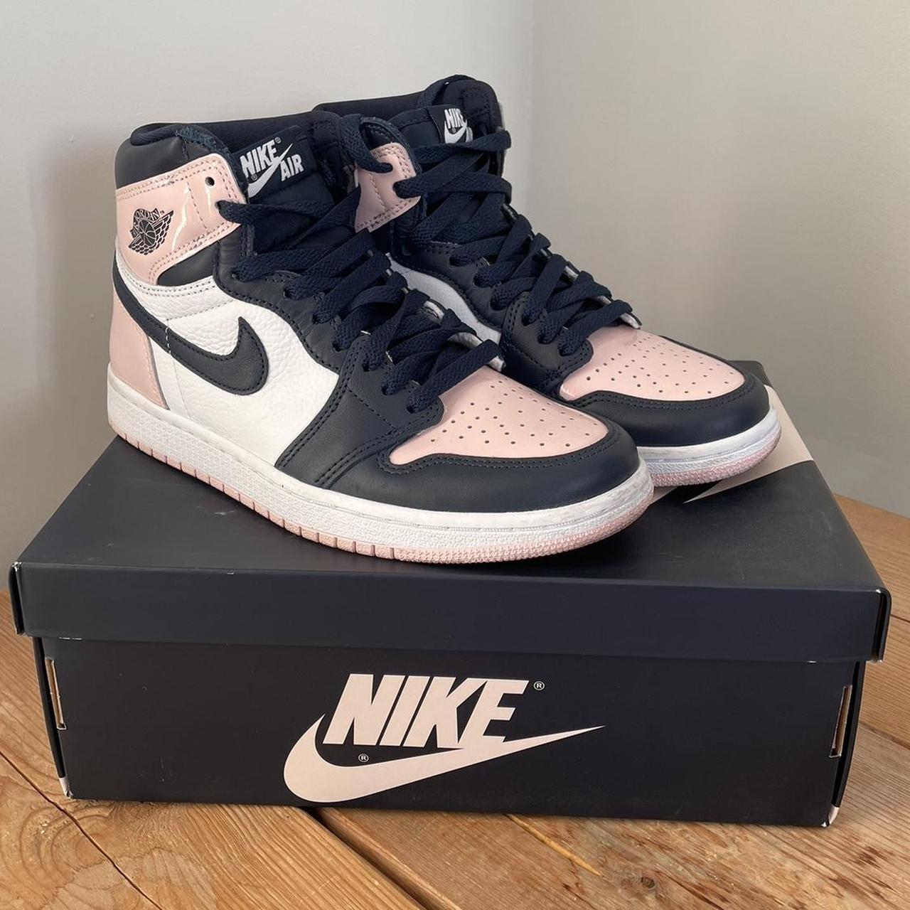navy blue and pink sneakers