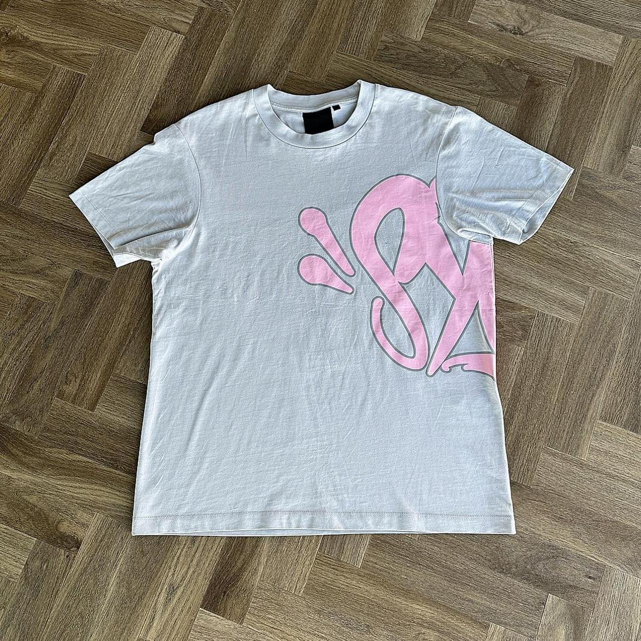 SYNA by central cee tshirt light grey and pink... - Depop