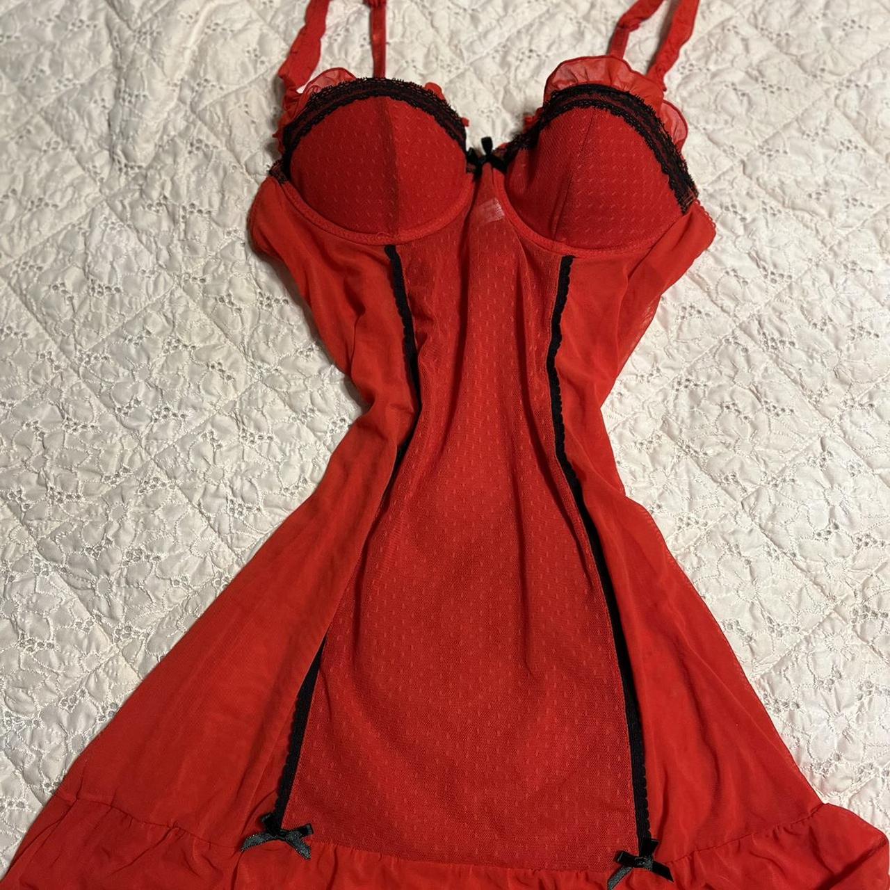 red lingerie dress sheer mesh black and red Depop