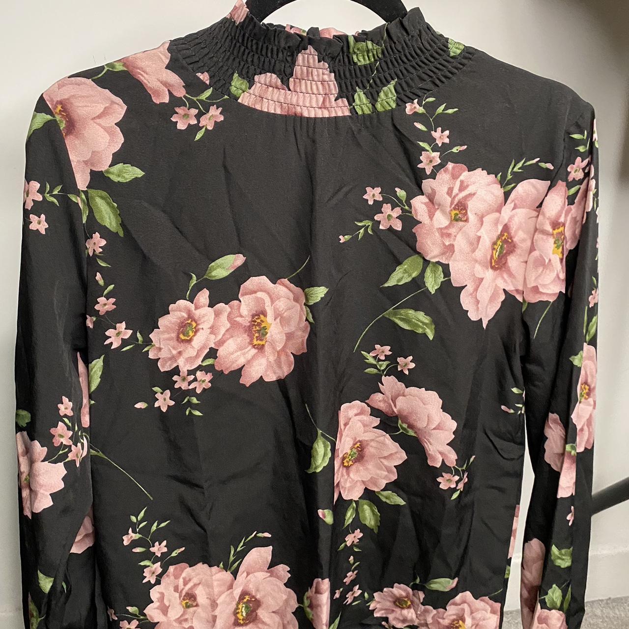 Floral black and pink high neck blouse Originally... - Depop