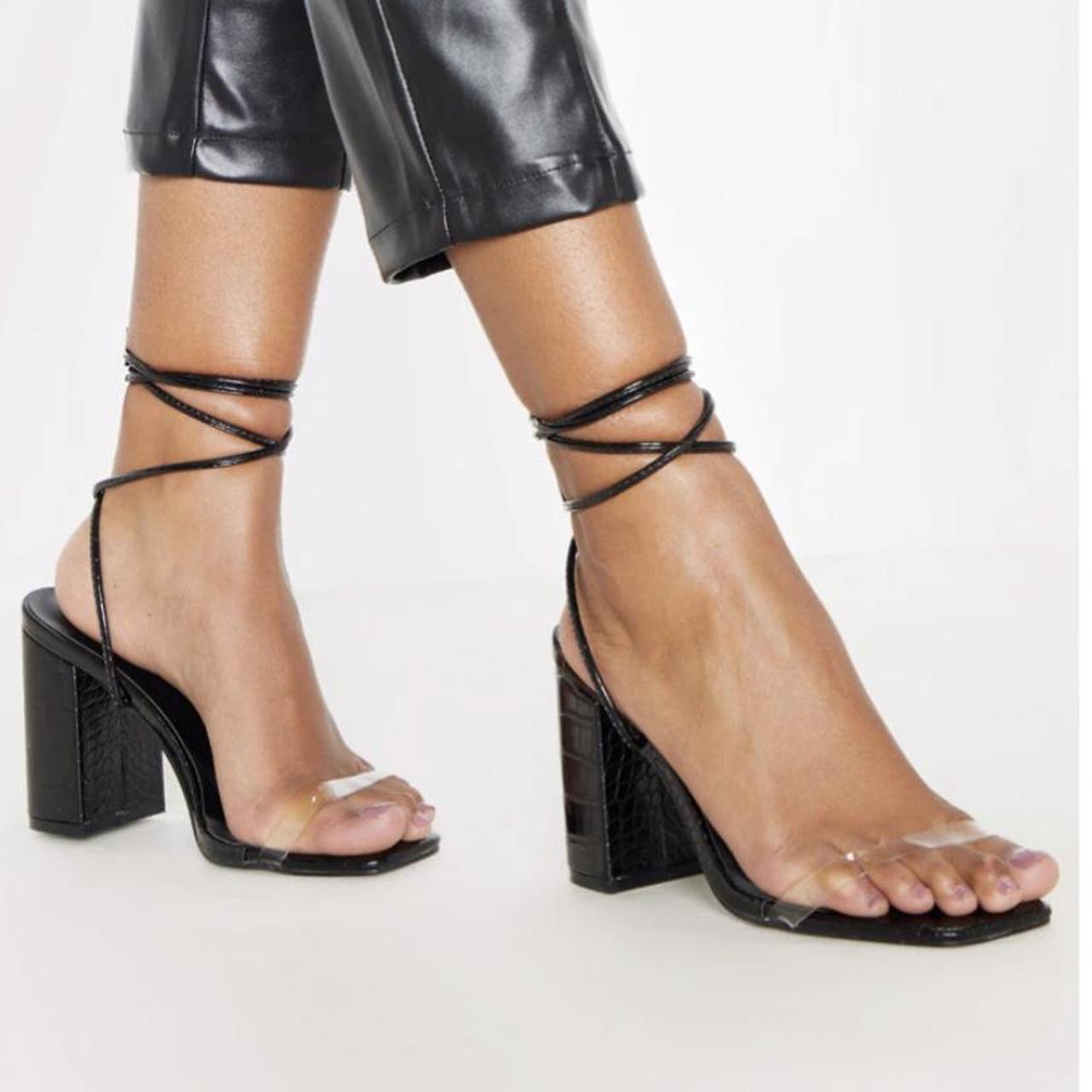 Black chunky block heel sandals best sale