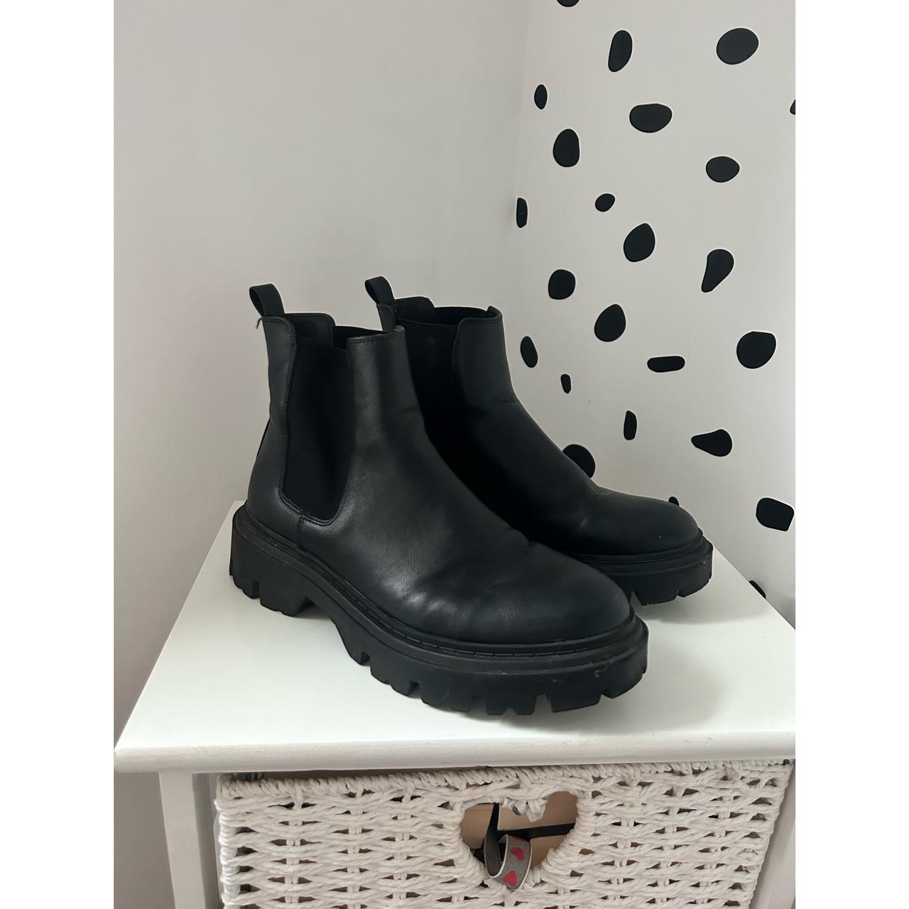 Primark size UK6 black chunky ankle boots • Bought... - Depop