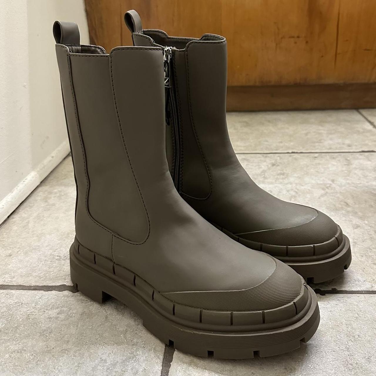 Zara rubberized lug sole Chelsea boots in a... - Depop