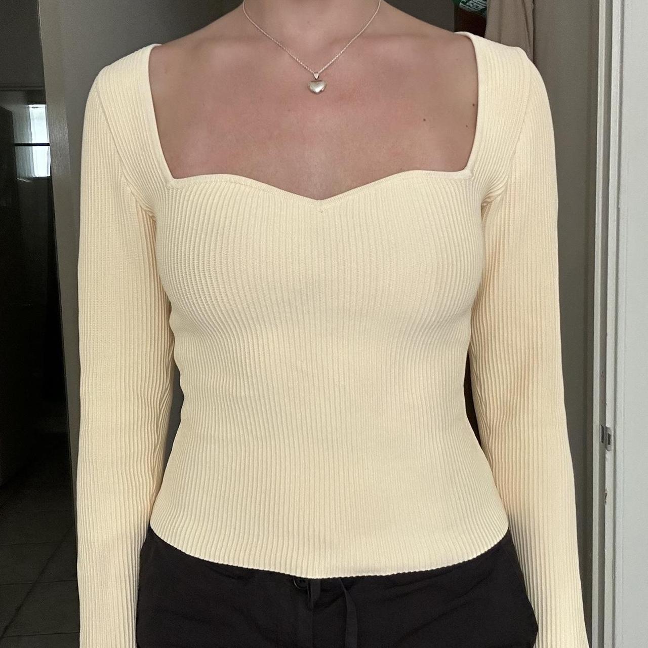 Aritzia Pale Yellow Ribbed Babaton Sculpt Knit Depop