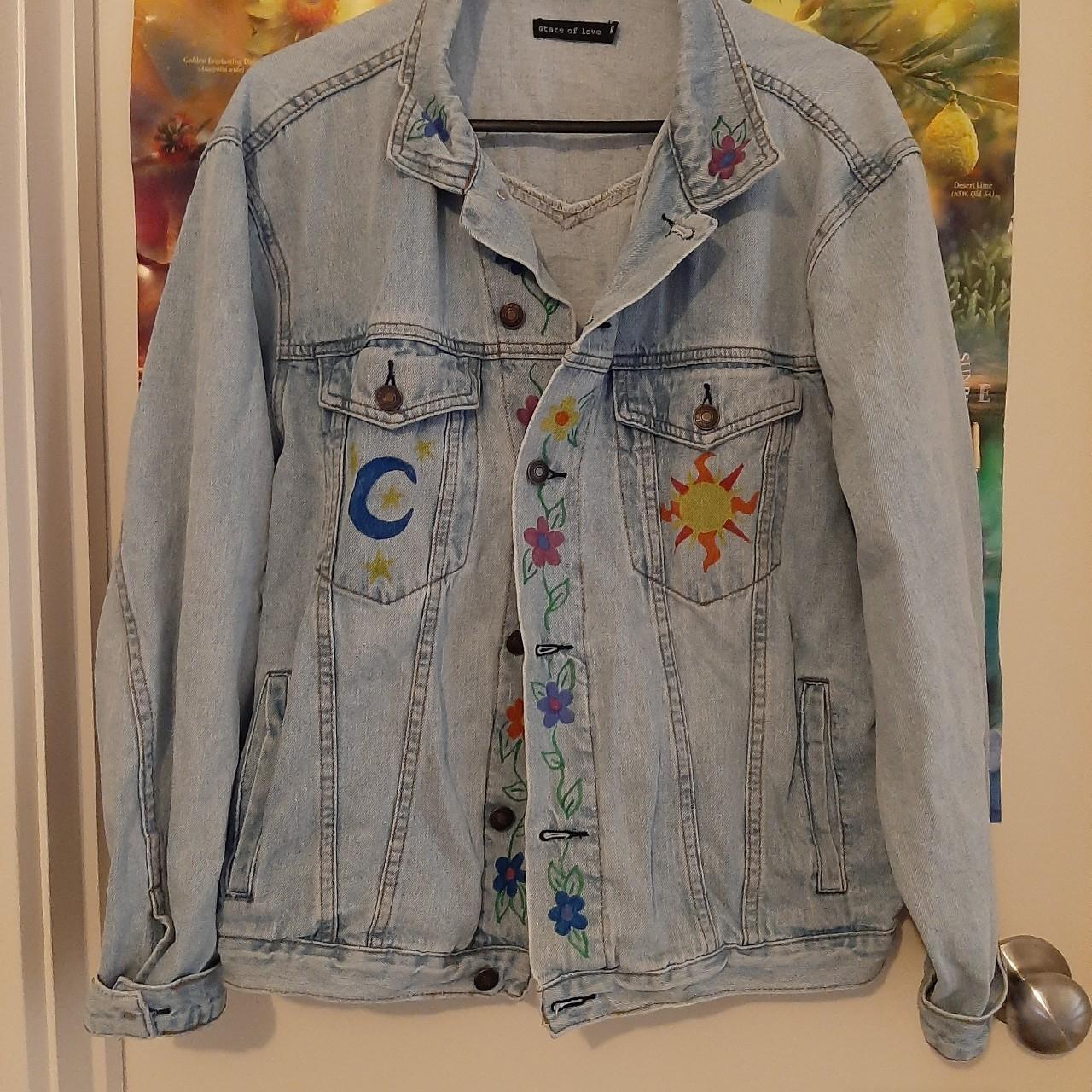 Demin jacket that's been hand painted by me. Sun and... - Depop