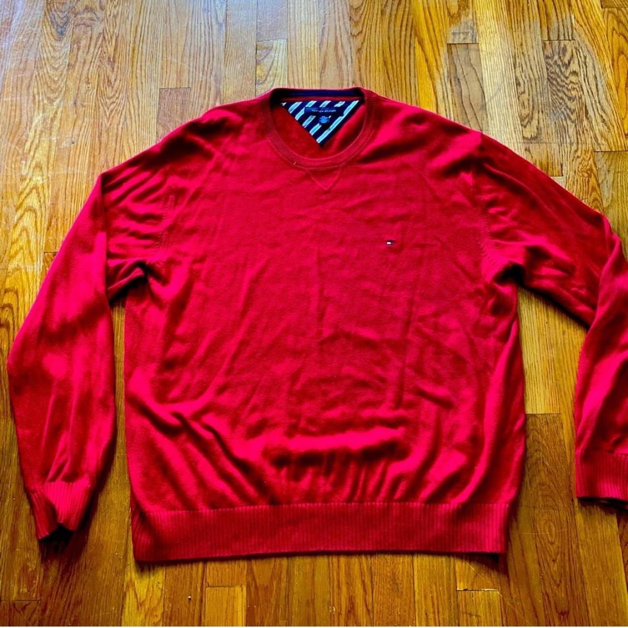 Tommy Hilfiger Red V Neck Sweater Top Size Large Pit - Depop