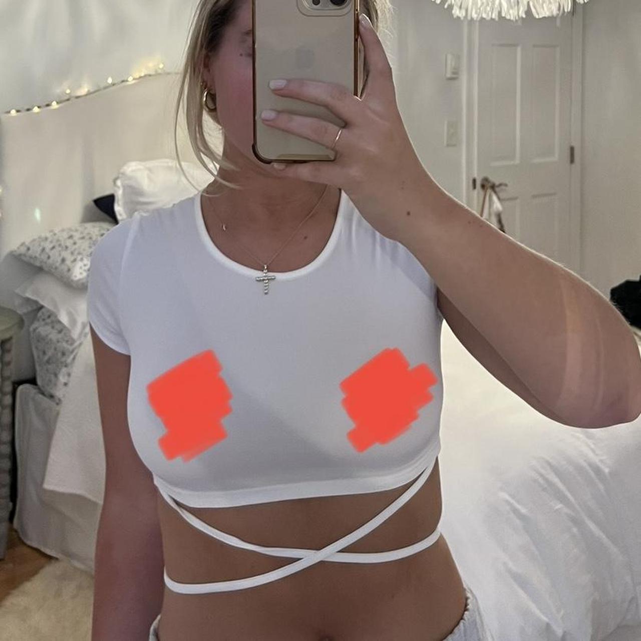 White wrap cropped top From boutique Slightly sheer... - Depop