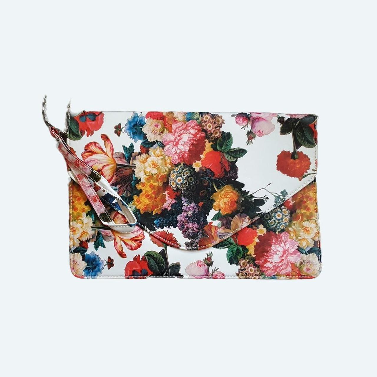 Koko Floral Designer Clutch Bag / Purse with Gold... - Depop