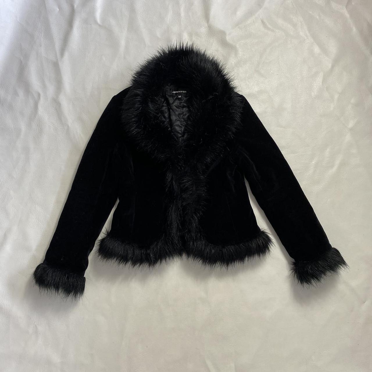 Jennyfer black velvet and fur coat Size... - Depop