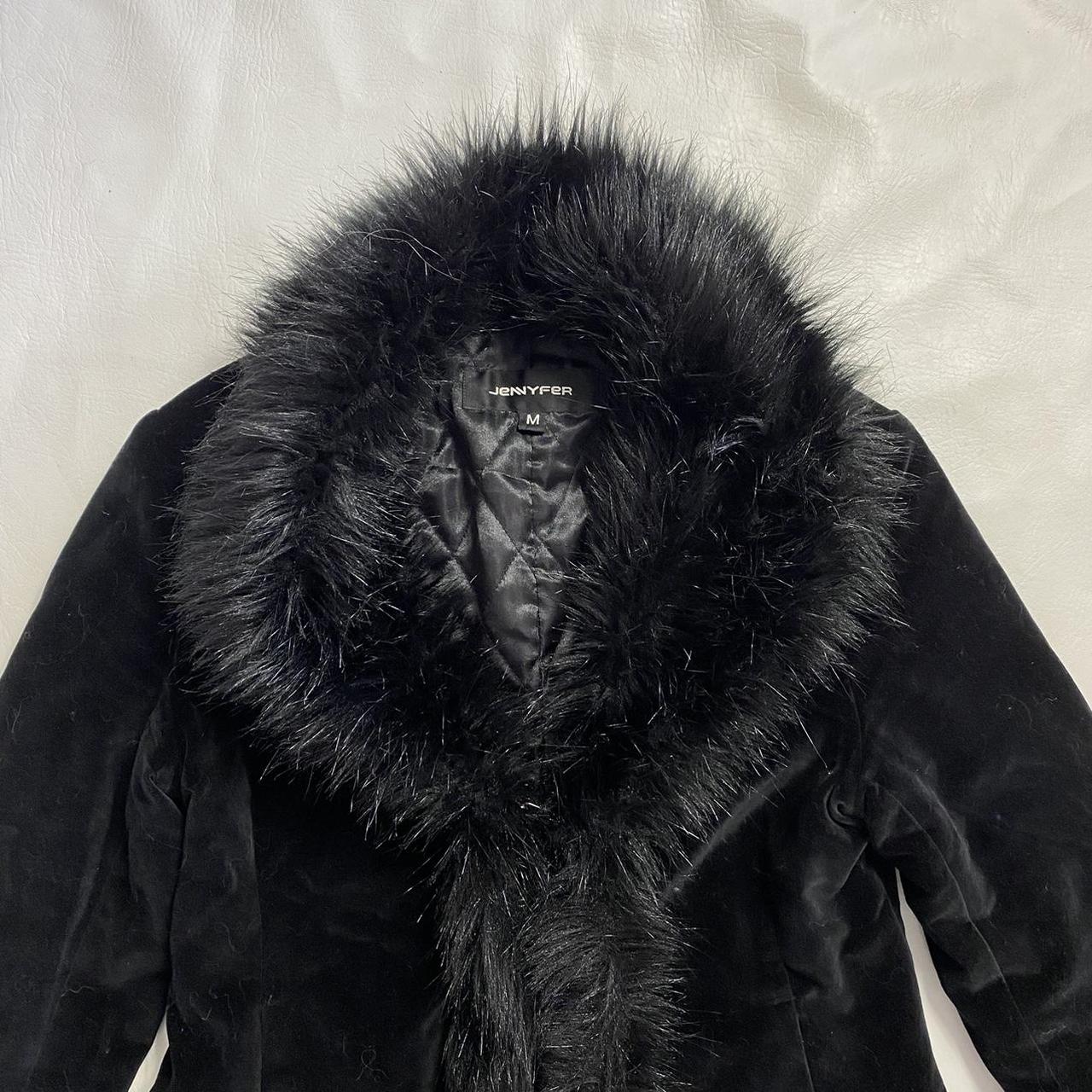 Jennyfer black velvet and fur coat Size... - Depop