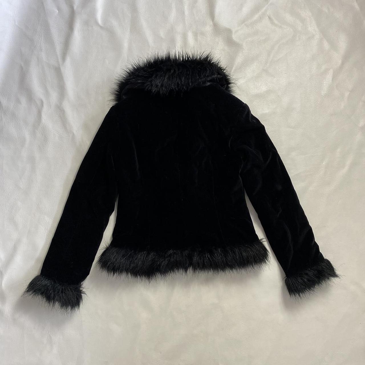 Jennyfer black velvet and fur coat Size... - Depop