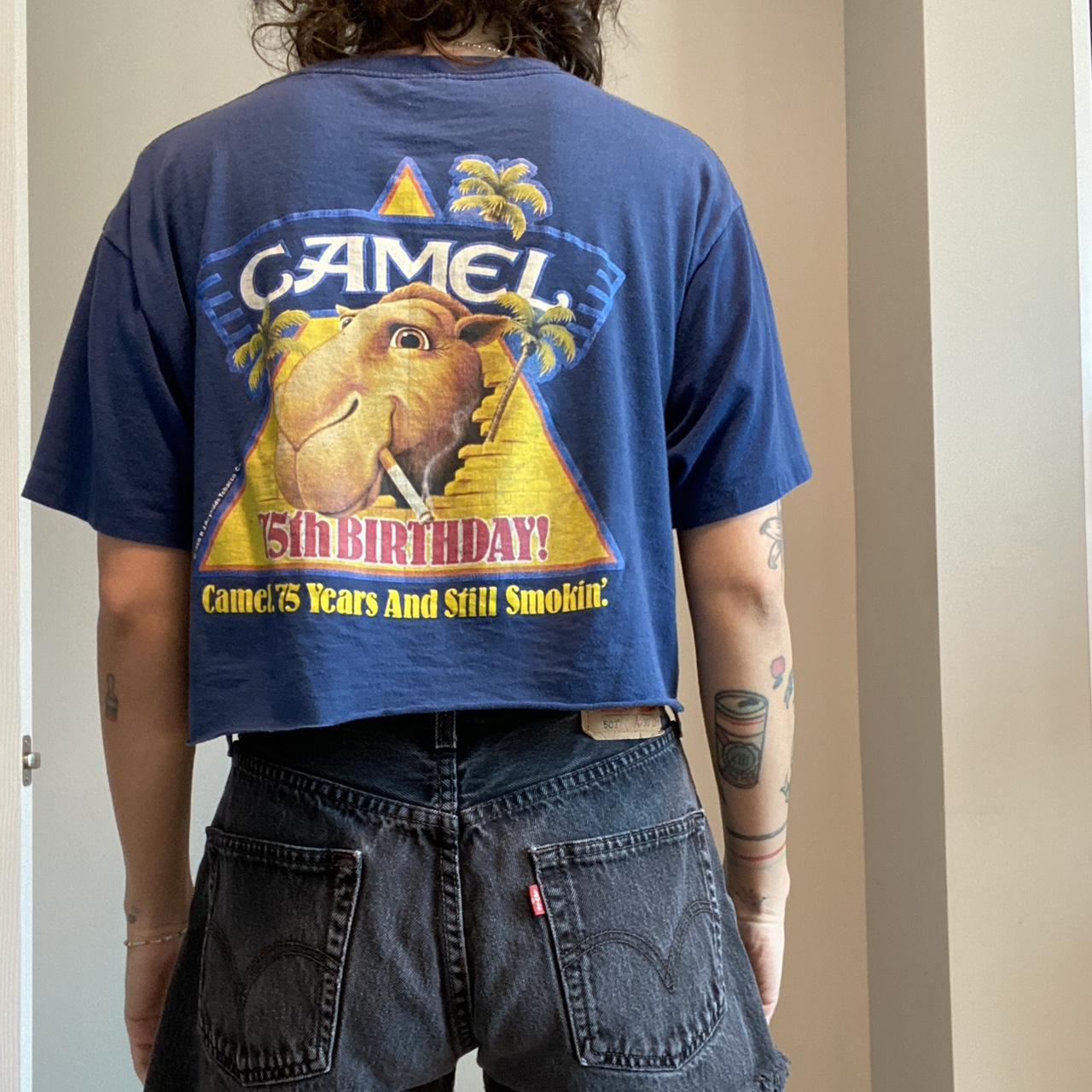 Vintage Camel tee tagged XL cropped fit / bleach... - Depop