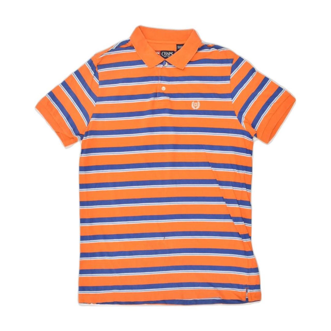 CHAPS Mens Polo Shirt Medium Orange Striped Cotton . Depop