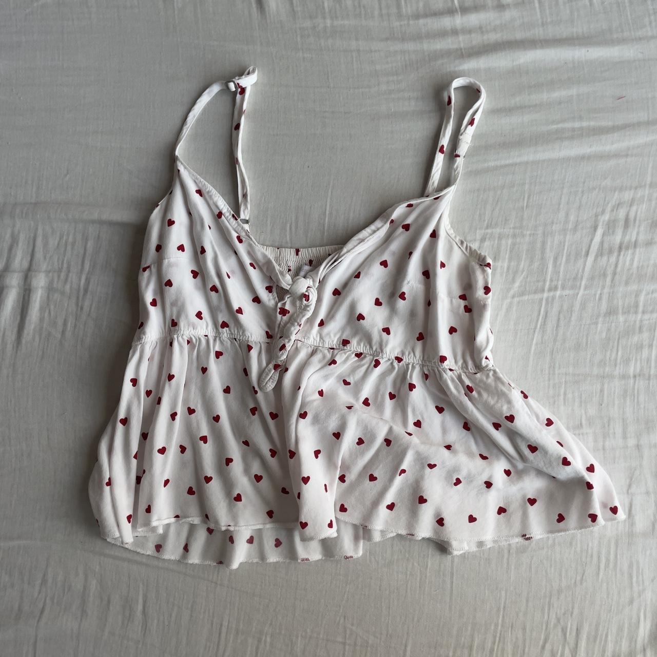 Abercrombie Babydoll Tank Heart Print W Tie Front Depop