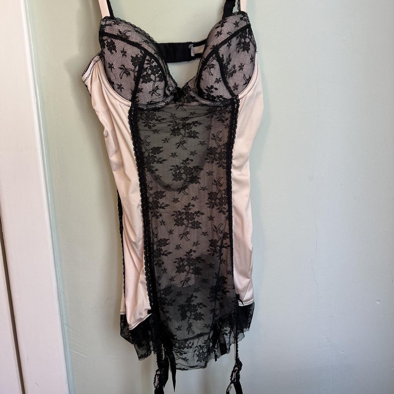 Small pink slip top with black lace.... - Depop