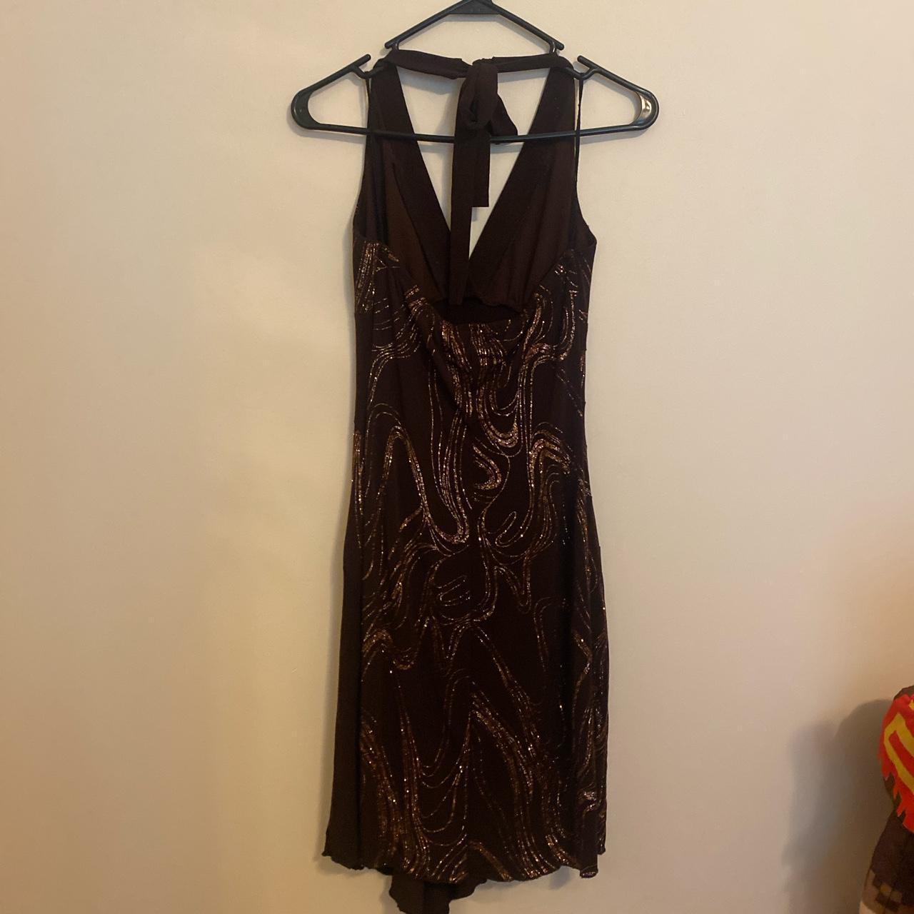 Vintage La Belle Brown Halter Dress - Depop