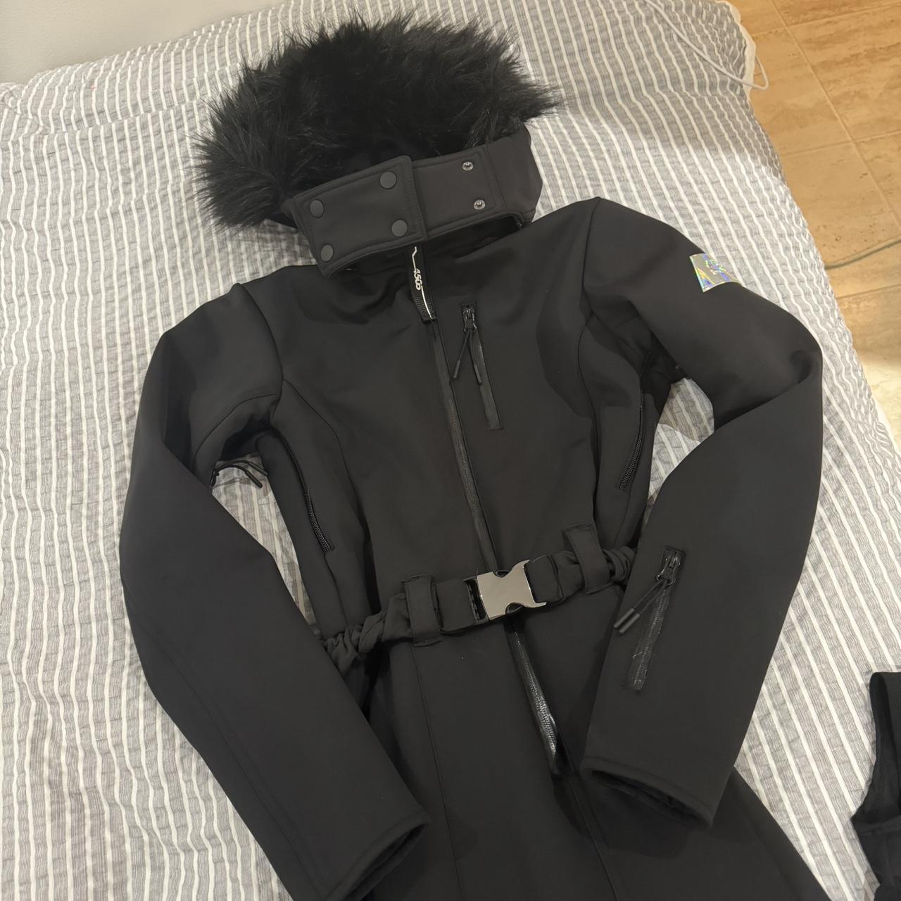 ASOS 4505 Petite ski fitted belted ski suit with fur faux hood
