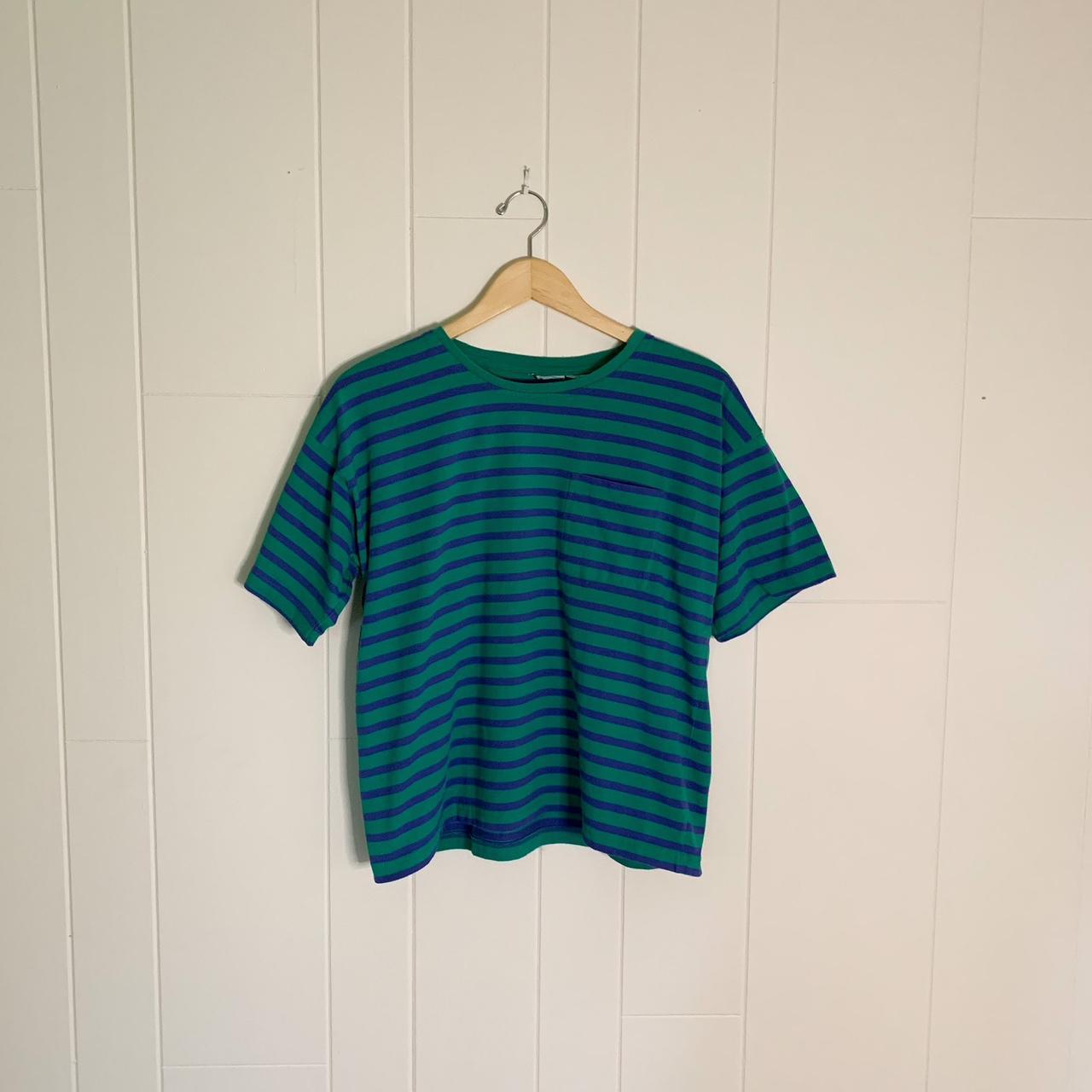 Vintage Teal and Purple Striped Shirt Tag Ripped... - Depop