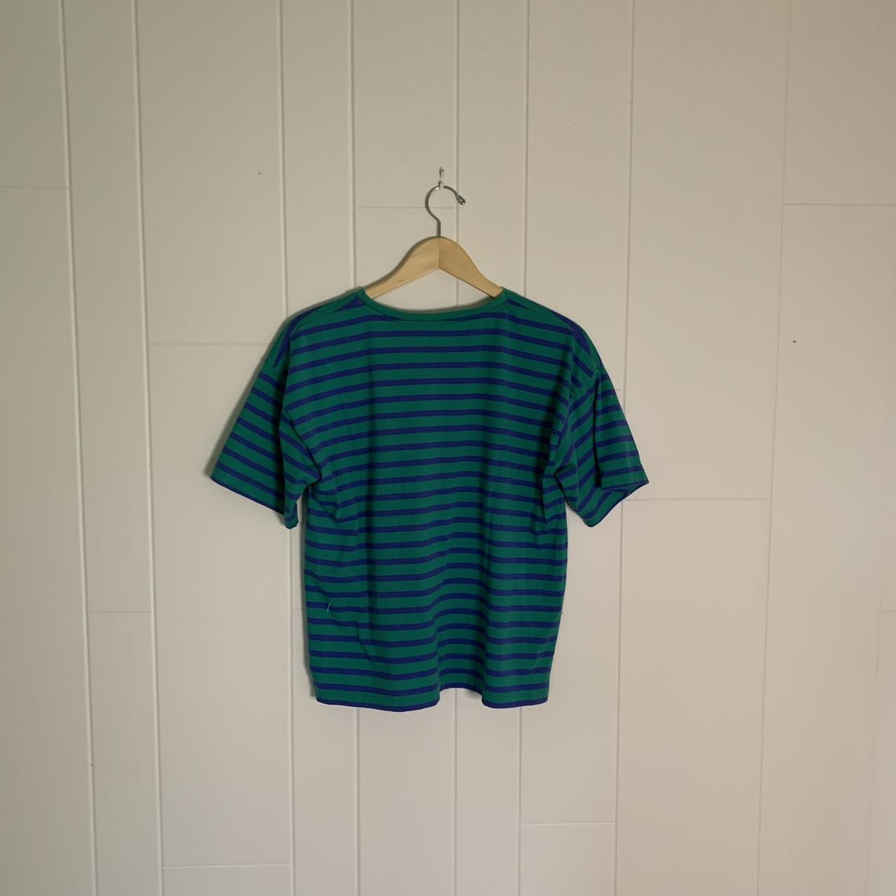 Vintage Teal and Purple Striped Shirt Tag Ripped... - Depop