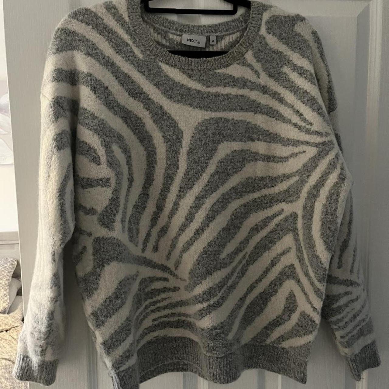 Chunky knit! Grey and white zebra style, size 14.... - Depop