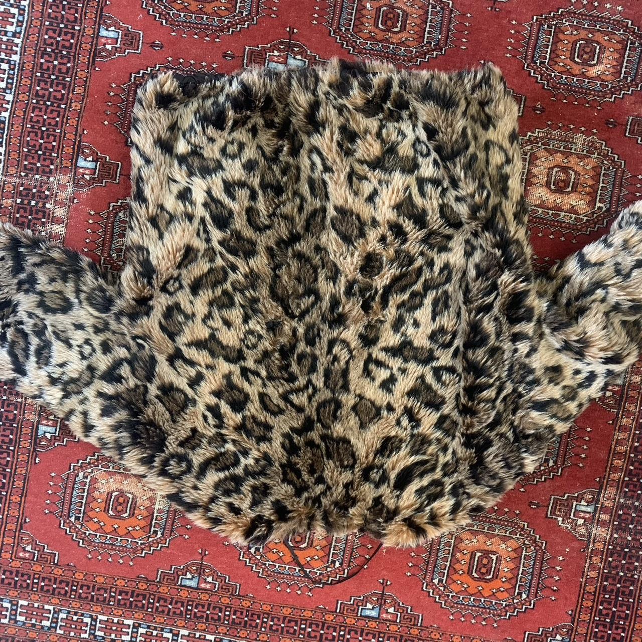 bershka leopard print faux fur brown black jacket... - Depop