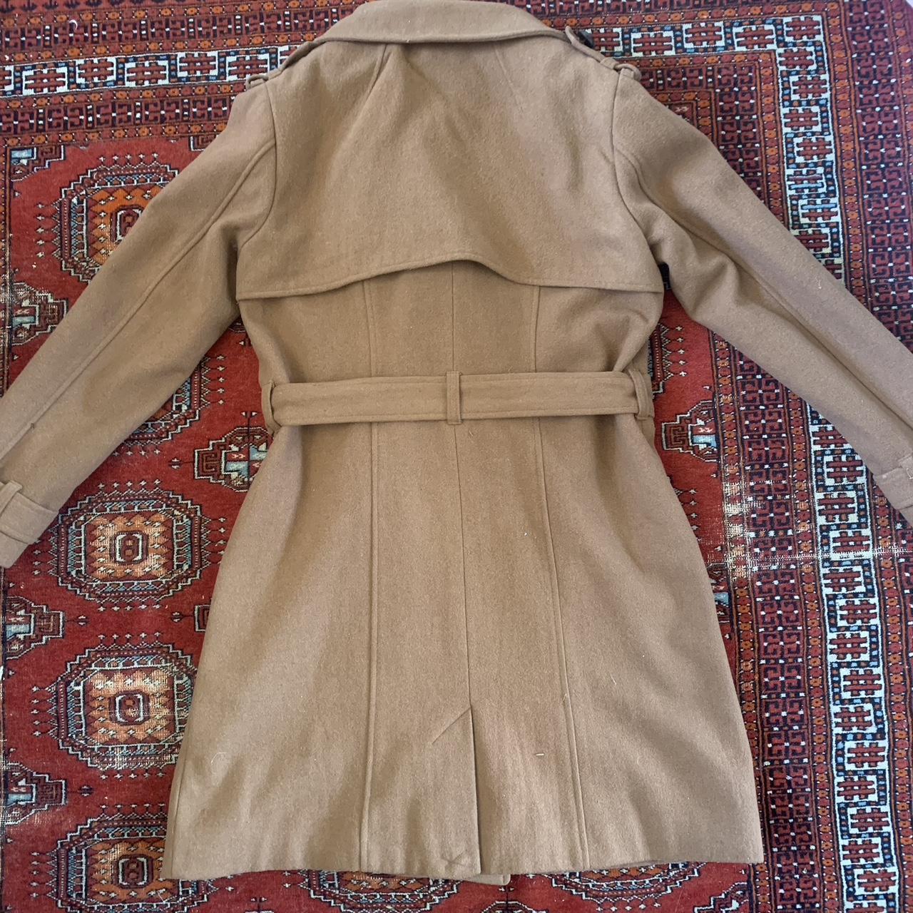 h&m brown tan button up wool trench blazer coat... Depop