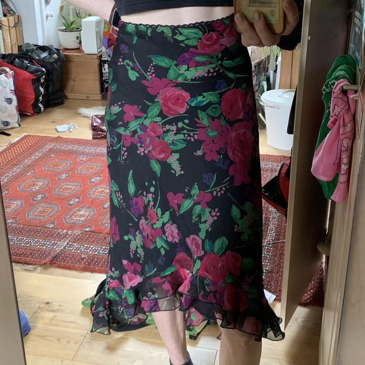 oasis black pink rose floral layered sheer ruffled