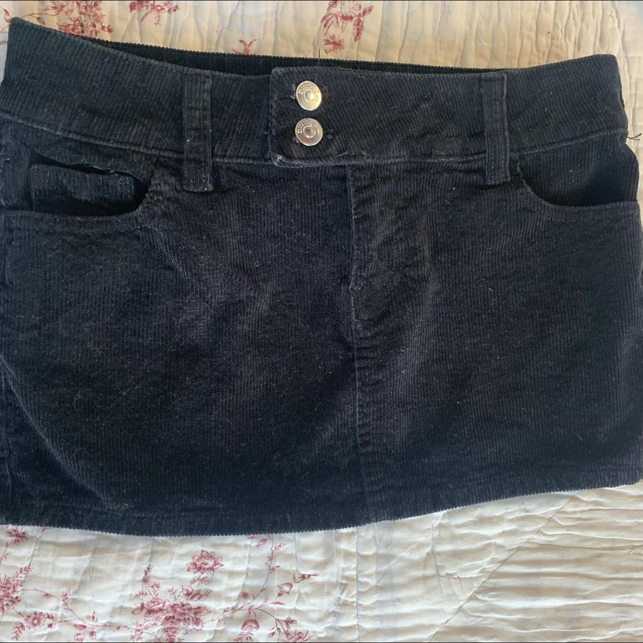 Black corduroy mini skirt. Size 6 - Depop