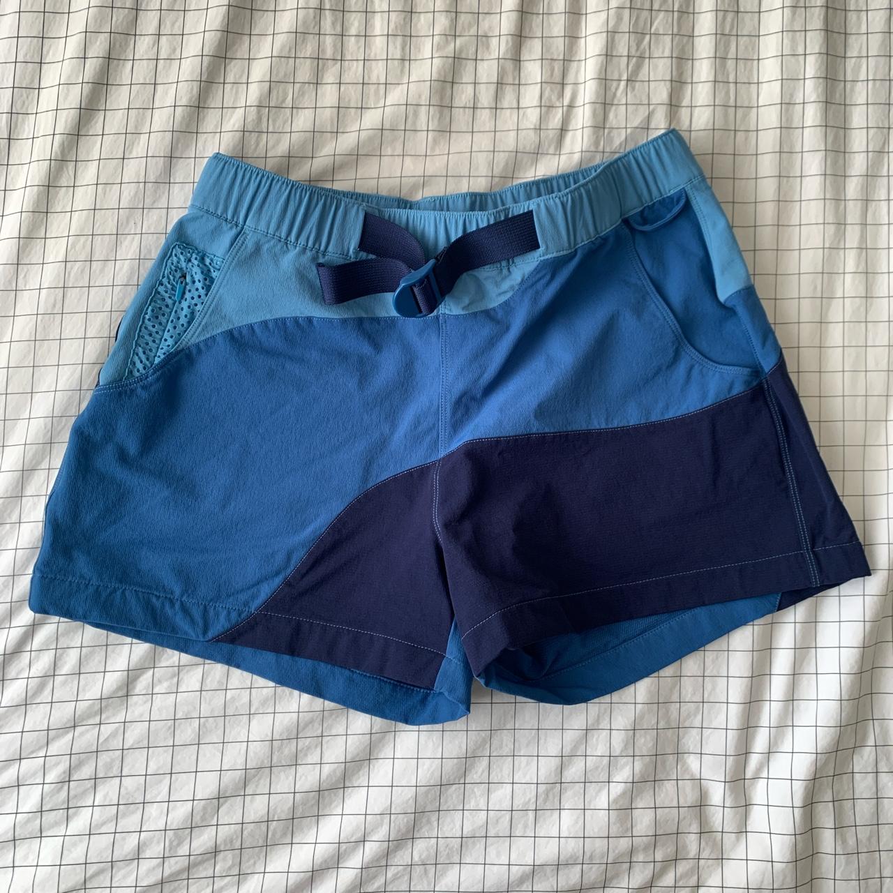 Outdoor Voices Women's Blue and Navy Shorts | Depop