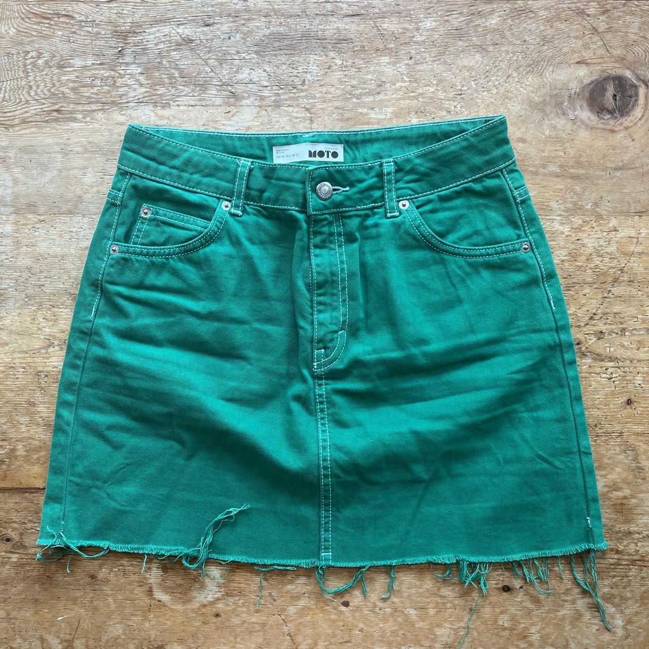 Topshop green denim store skirt