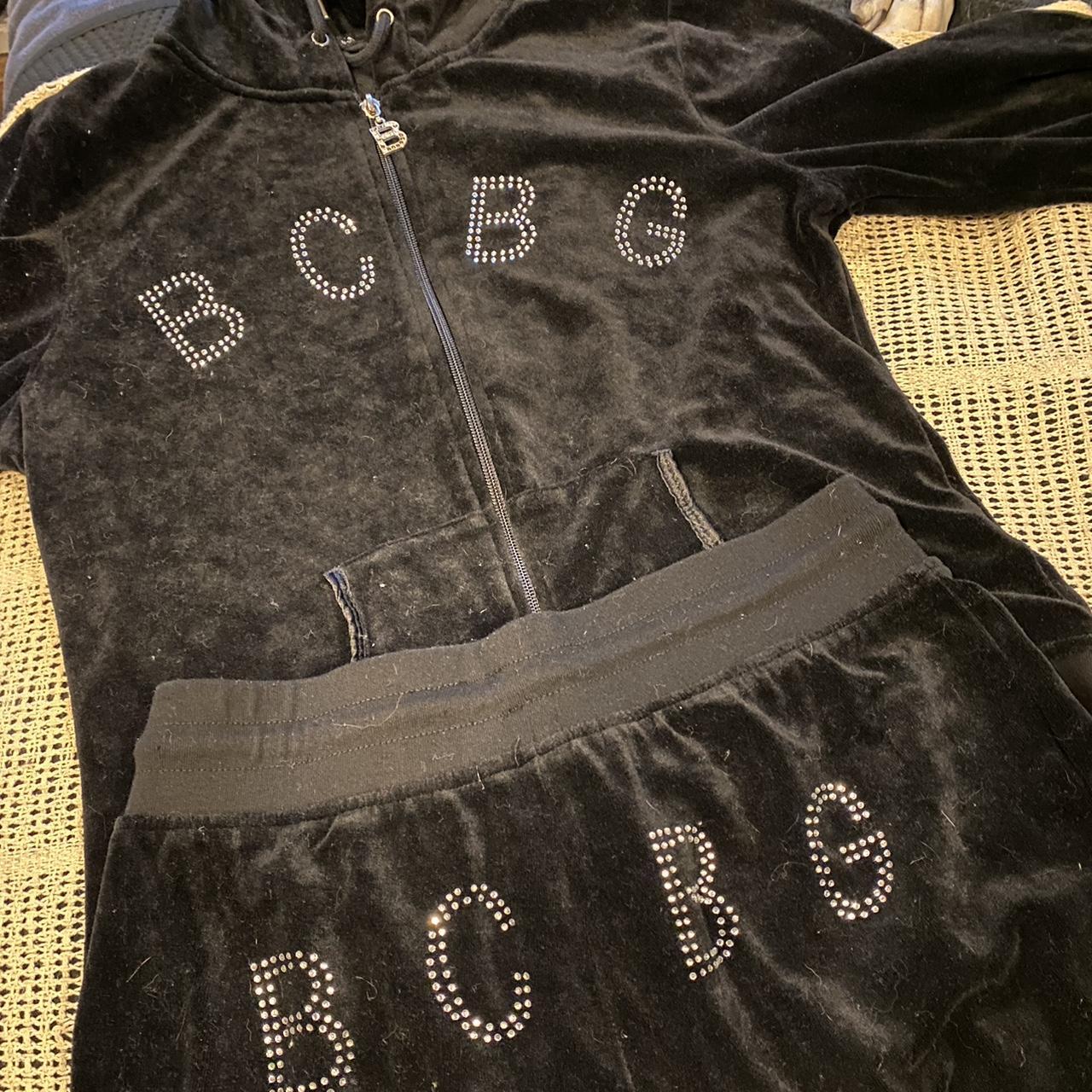 00s Y2K BCBG black velour tracksuit set size... - Depop