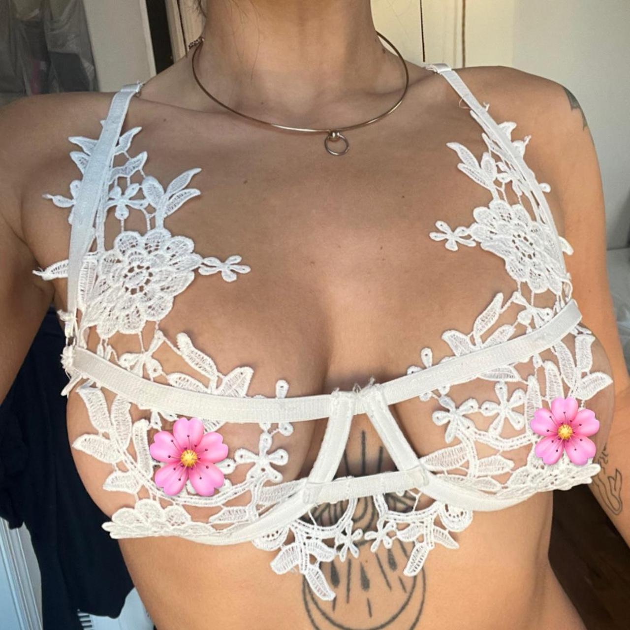 White lace flower bra Intricate detail ) Depop