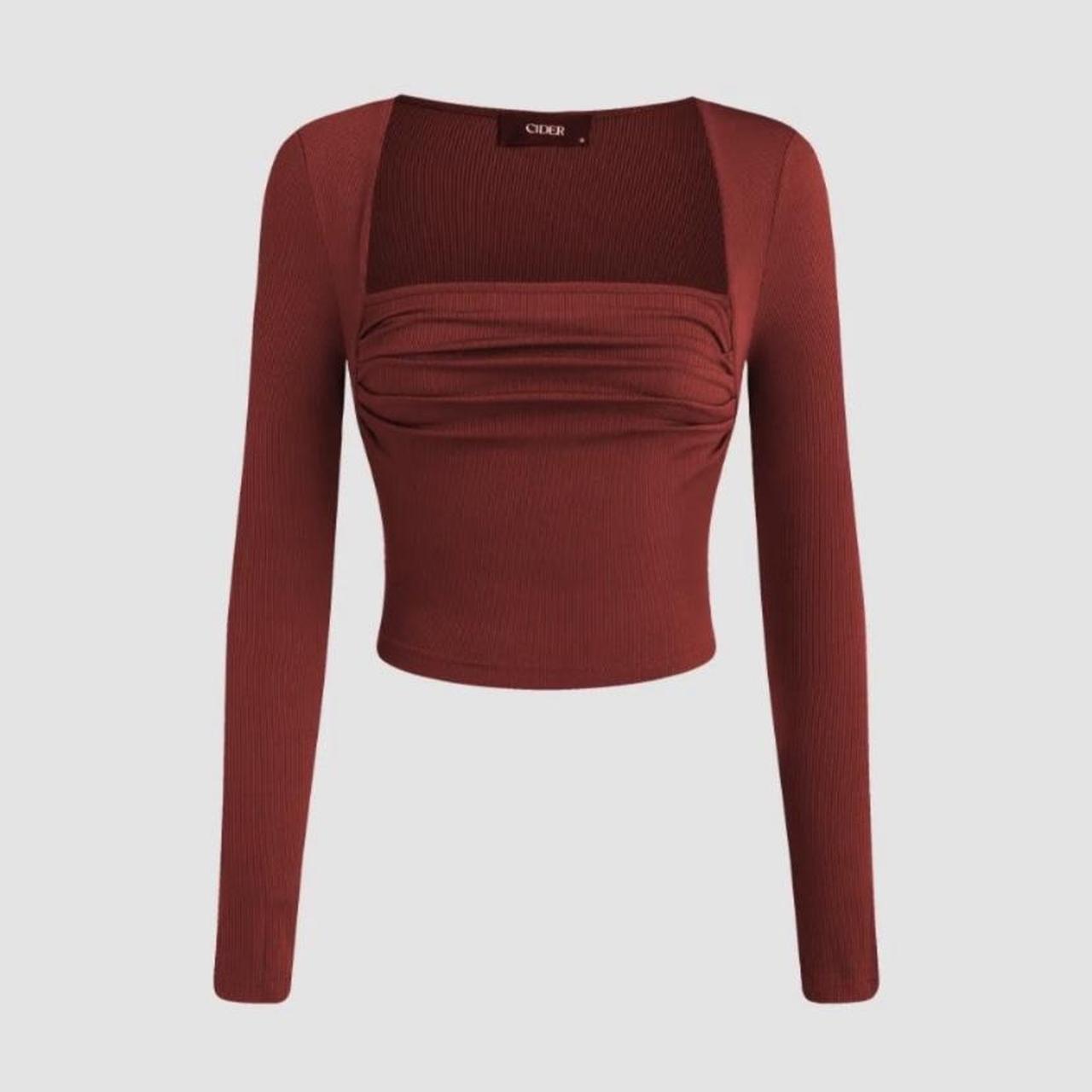 Cider Burgandy Square Neck Ruched Long Sleeve... - Depop